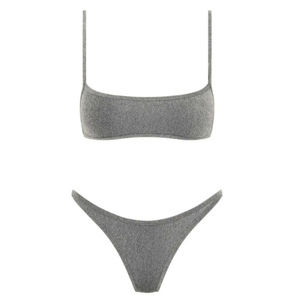 TRIANGLE MIMA SILVER SPARKLE CROP TWO PIECE SET LADIES SIZE SMALL